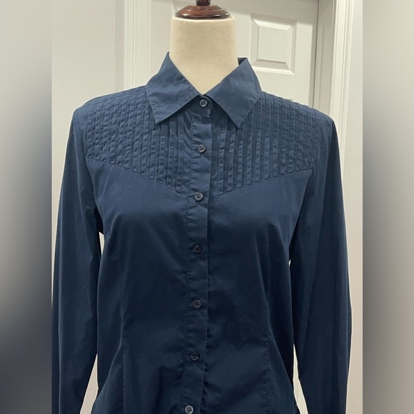 LAUNDRY BY SHELLIE SEGAL pleated collar cotton stretch blouse size 8 - Picture 2 of 7